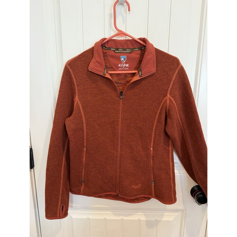 Kuhl Women’s M Chianti Fleece Jacket Rust Orange Wool Blend Full Zip Thumb Hole